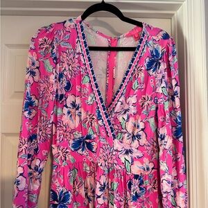Lilly Pulitzer Carmilla Pink Floral Long Sleeve V-Neck Dress